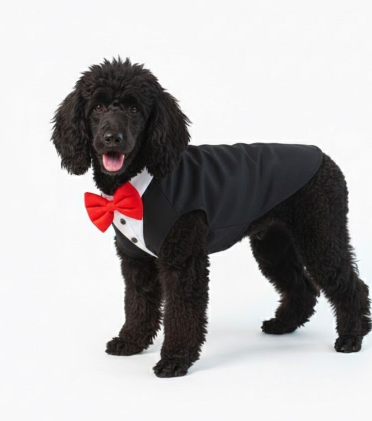 The Ultimate Gentleman’s Dog Tuxedo – Classic Black Vest with Red Bow Tie